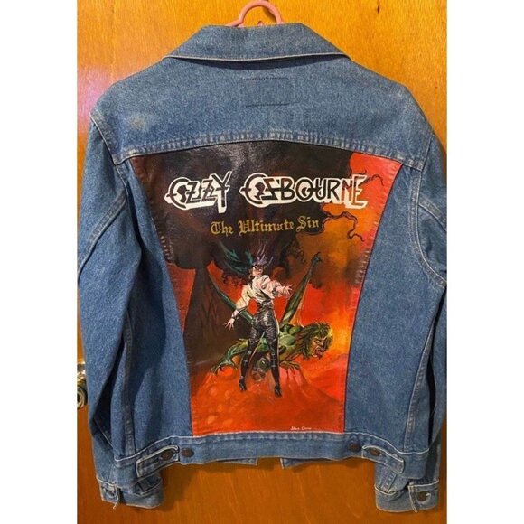 Ozzy Osbourne Hand Painted One Of A Kind  Standard Trucker Denim Jean Jacket, L - Picture 1 of 2